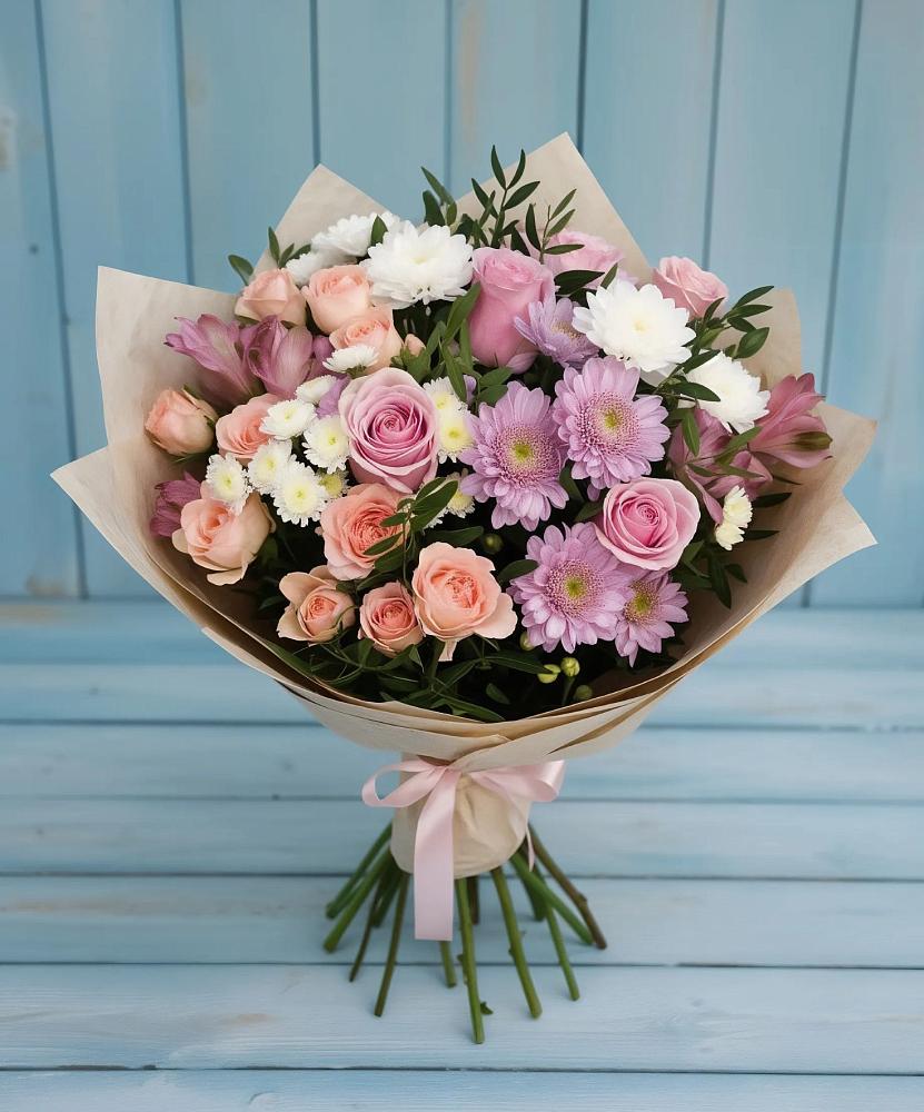 Букет цветов из: Хризантемы, Розы и Альстромерии в Надыме