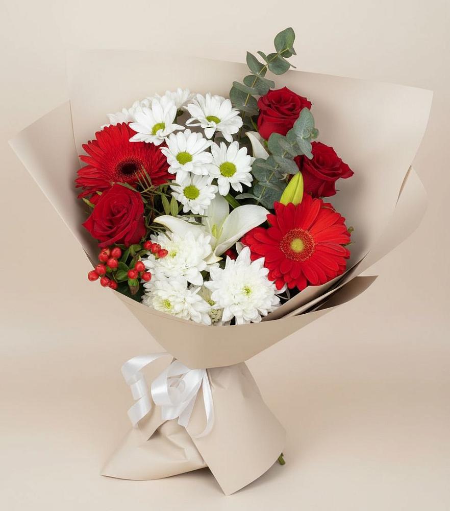 Букет цветов из: Розы, Хризантемы, Герберы и Лилии в Надыме