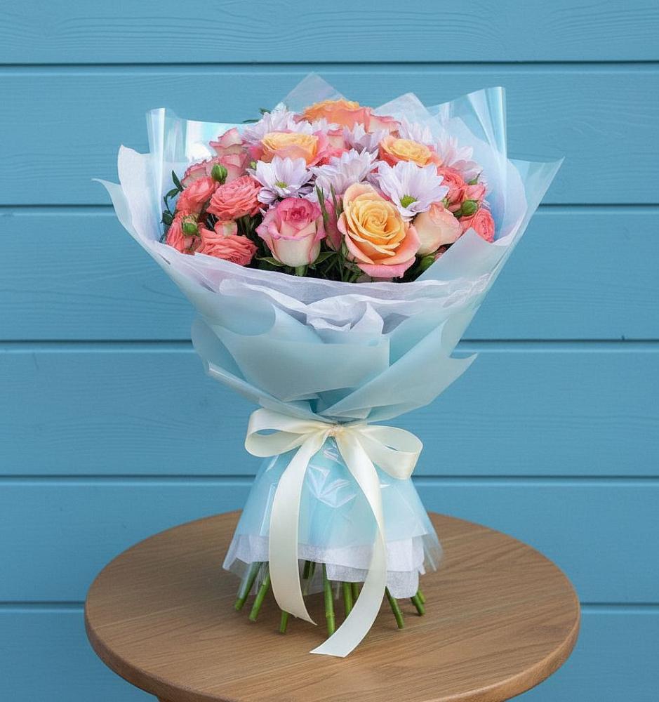 Букет цветов из: Хризантемы и Розы в Надыме