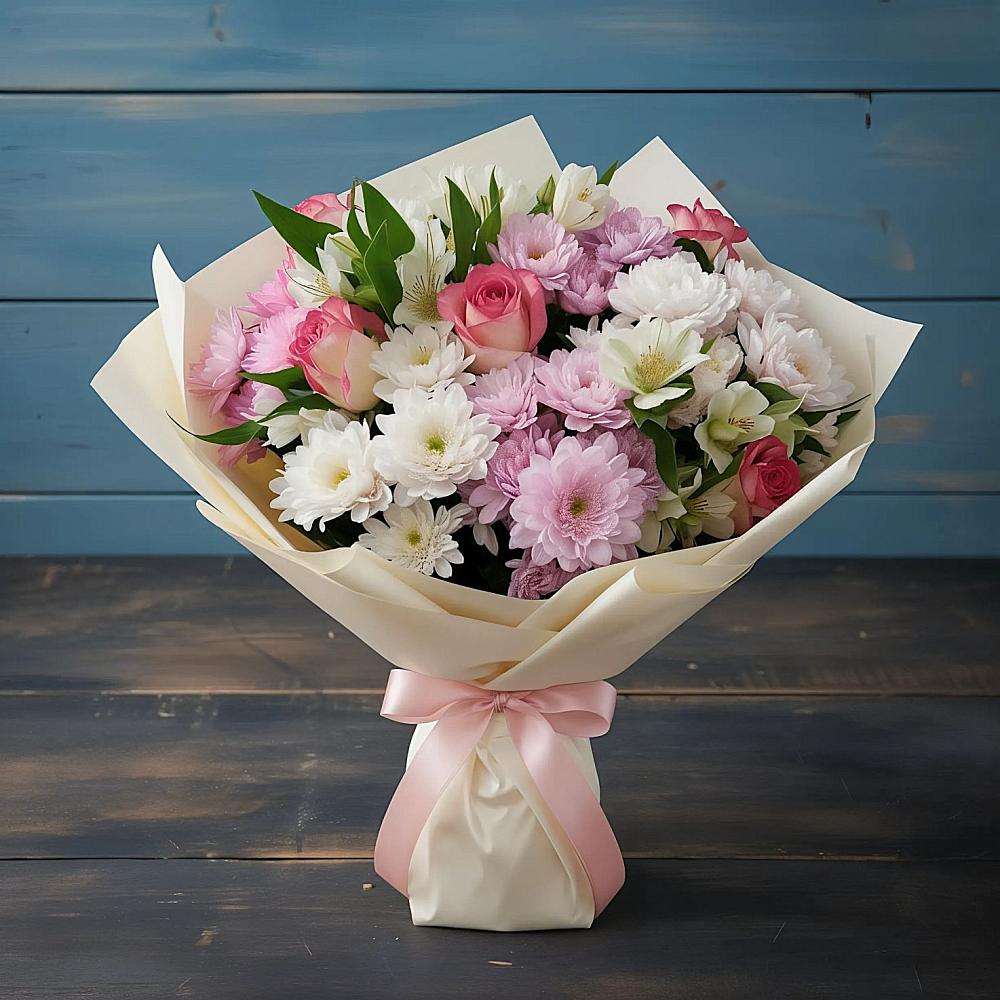 Букет цветов из: Хризантемы, Альстромерии и Розы в Надыме